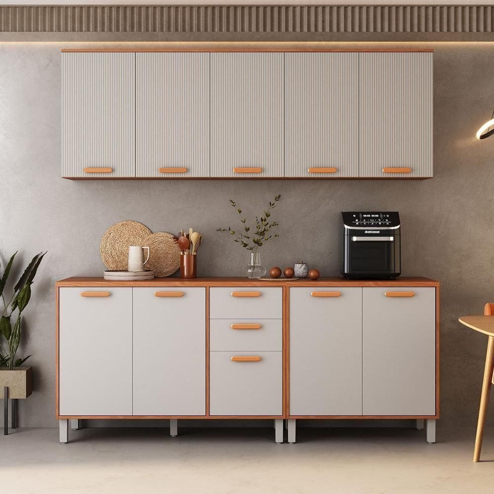 Cozinha Completa Itatiaia 200cm Em Madeira Mdp Cinamomo Fendi Itafriz