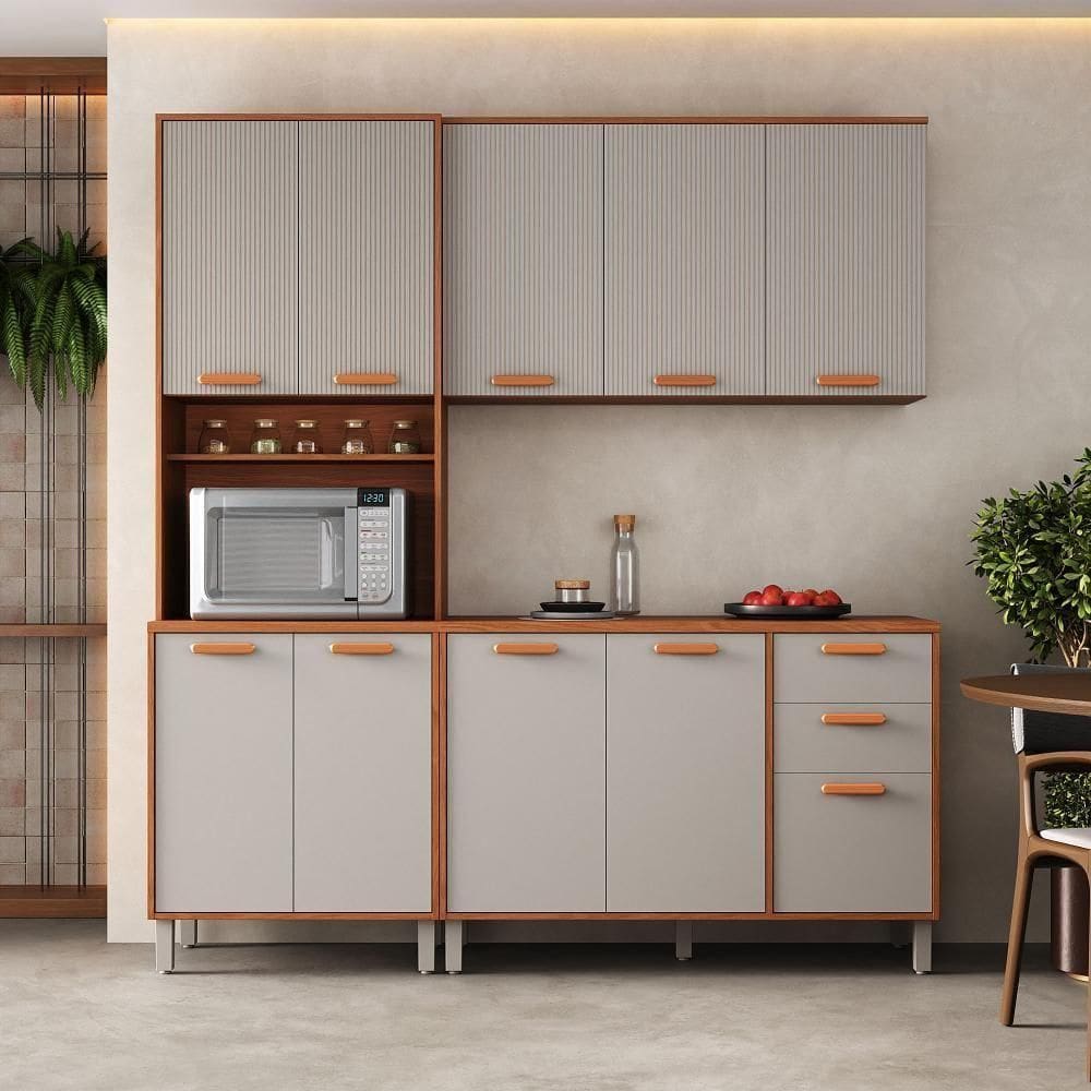 Cozinha Completa Itatiaia 190cm Em Madeira Mdp Cinamomo Fendi Itafriz