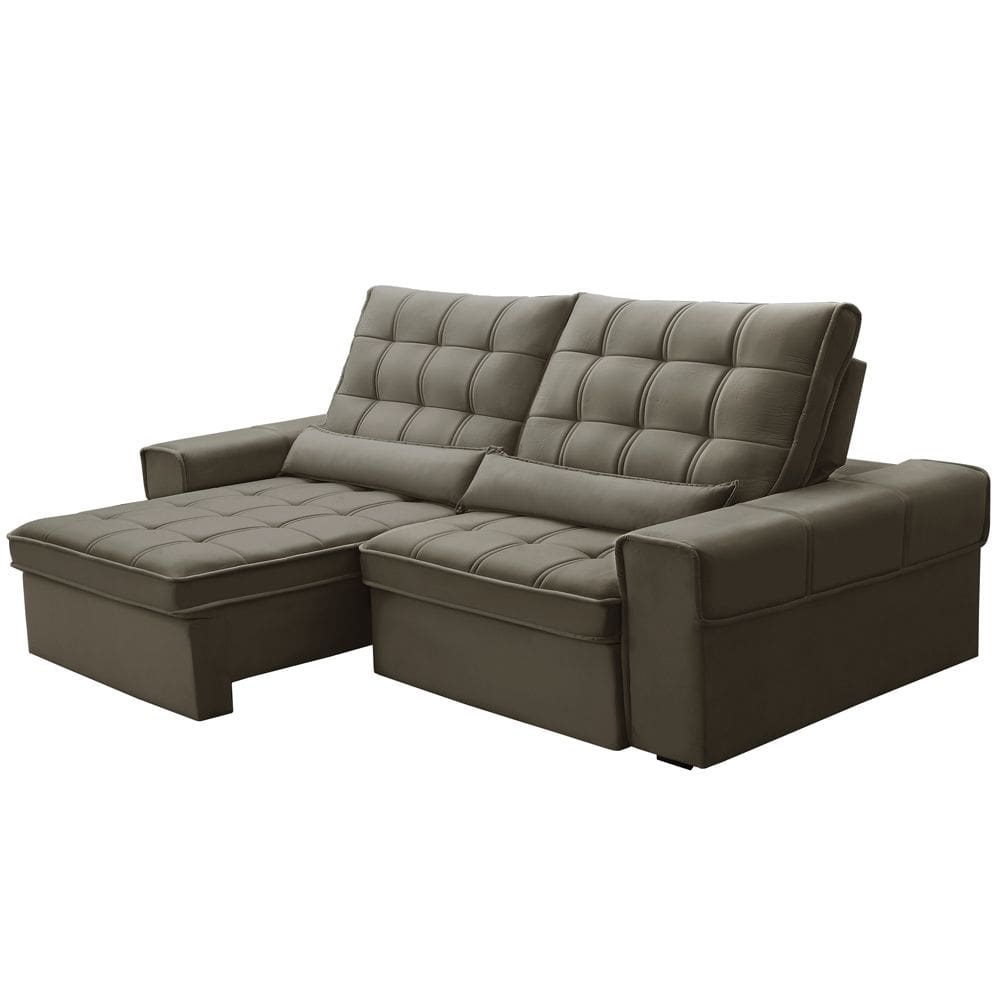 Sofá Retrátil Reclinável Para Sala 3 Lugares 230cm Nebrasca F04 Veludo Marrom - Lyam Decor