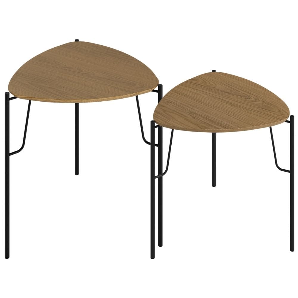 Kit 02 Mesas Laterais Para Sala de Estar Pés Industrial Preto Alef I03 Louro - Lyam Decor