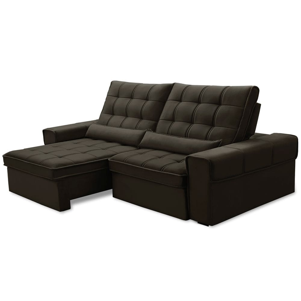 Sofá Retrátil Reclinável Para Sala 3 Lugares 210cm Nebrasca F04 Veludo Marrom Escuro - Lyam Decor