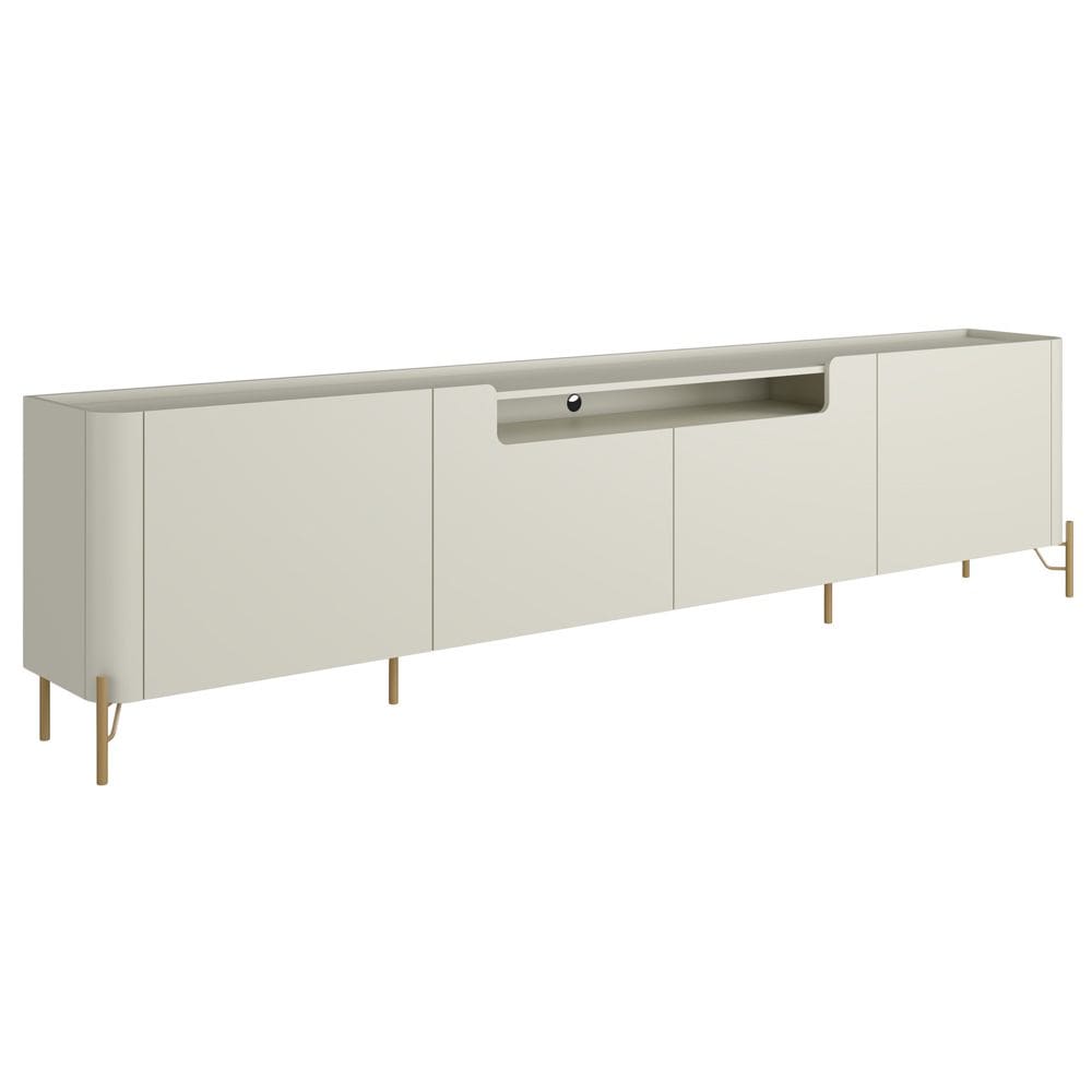 Rack Para Sala de Estar TV 75 Pol 4 Portas Pés Industrial Dourado Alef I03 Luna - Lyam Decor