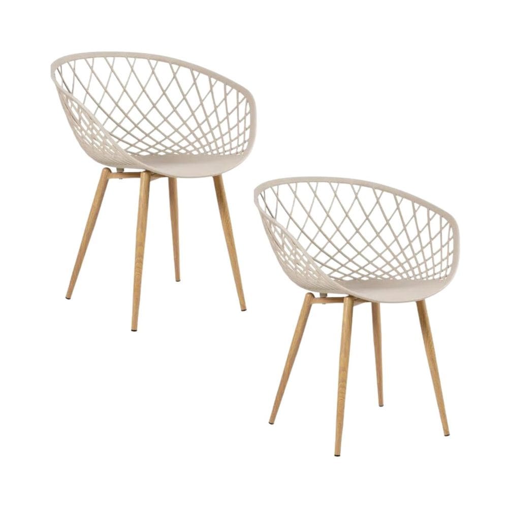 Kit 2 Cadeiras Clarice Nest Wood Com Apoio de Braço Bege