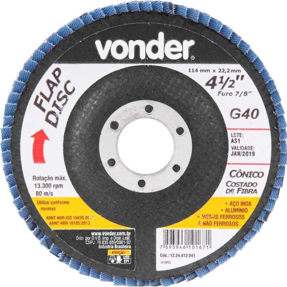 Flap Disc 4.1-2 G40 Costado Fibra Cônico Inox Vonder