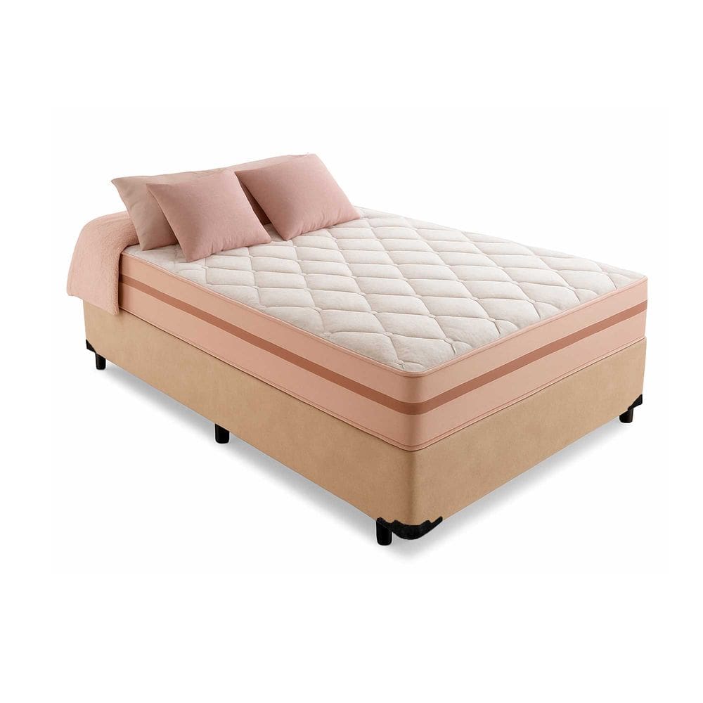 Cama Box Solteiro 88 Suede Bege com Colchão Pillow Angel Molas Ensacadas 62x88x188