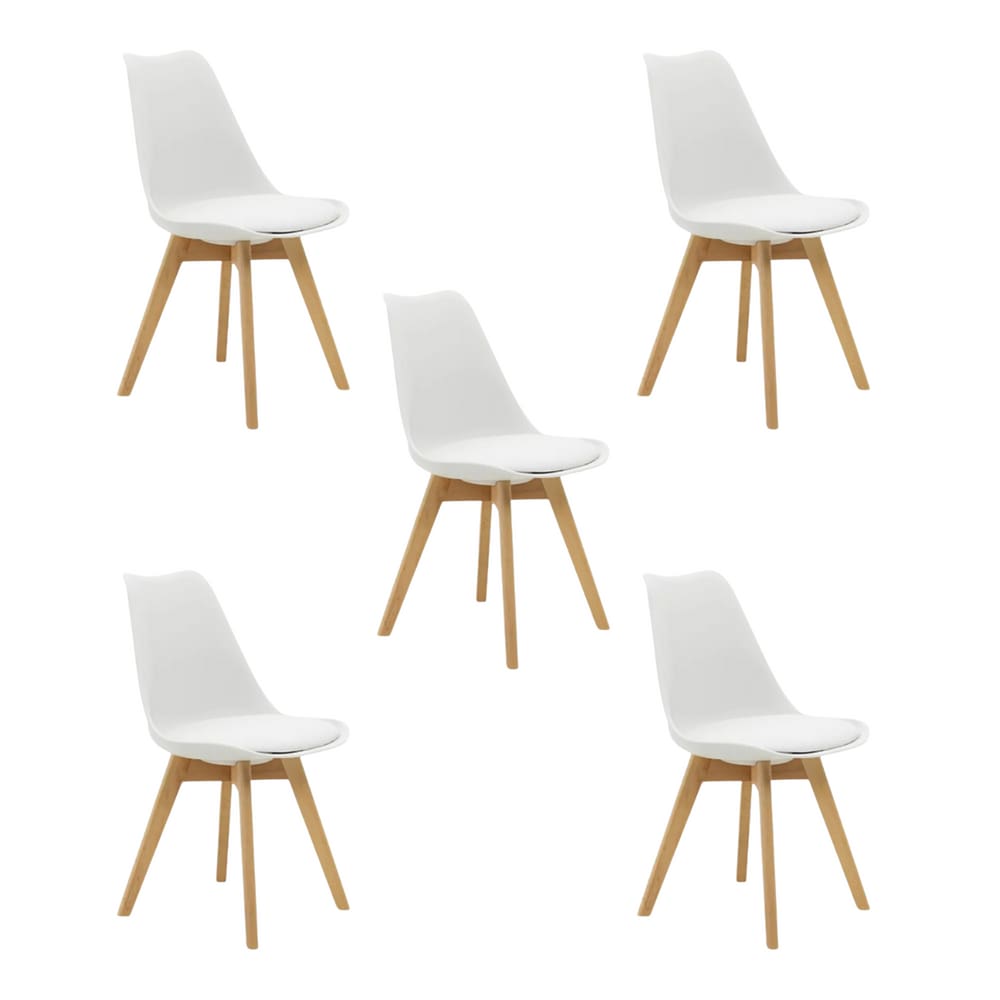 Kit 5 Cadeiras Estofadas Saarinen Wood Pés de Madeira Branco