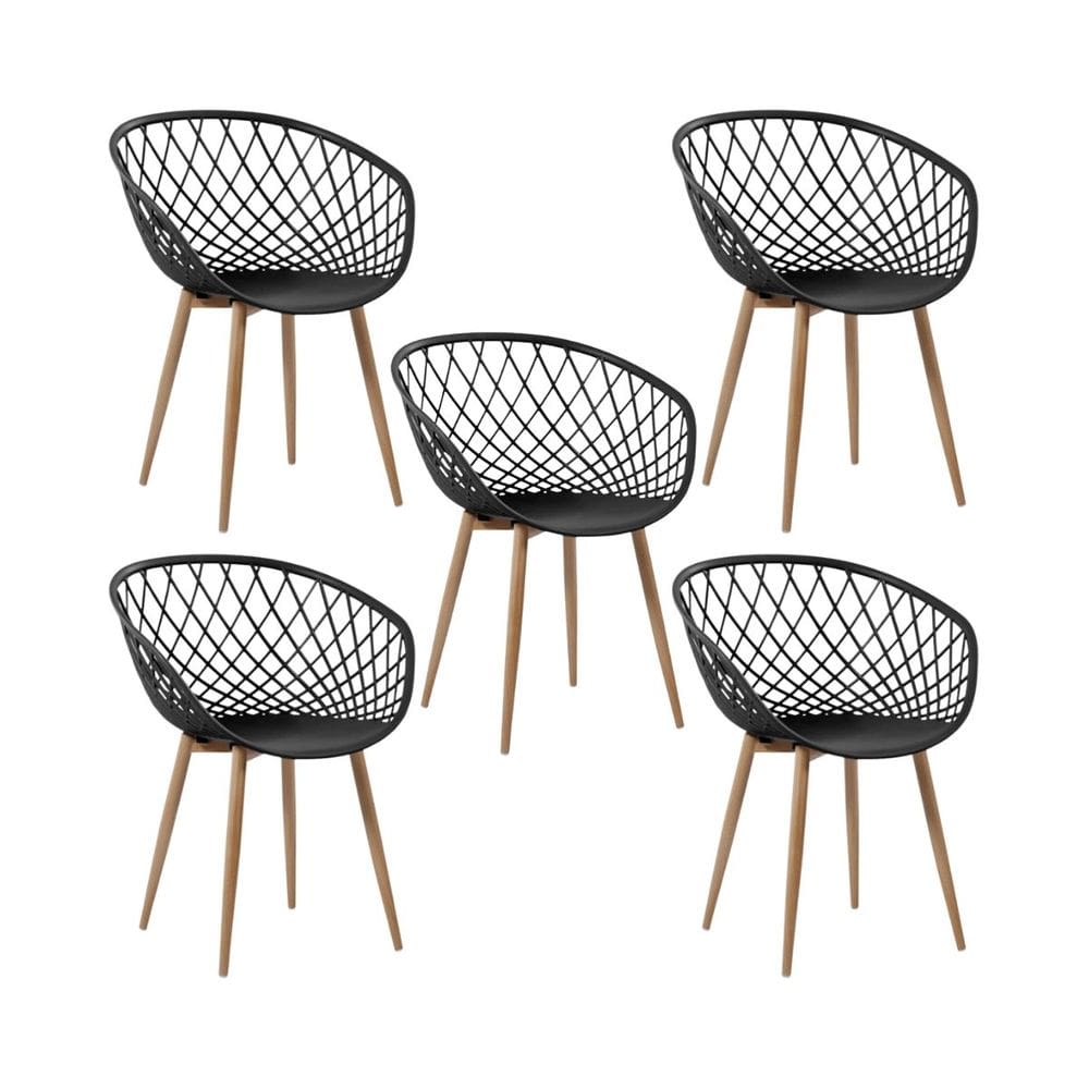 Kit 5 Cadeiras Clarice Nest Wood Com Apoio de Braço Preto