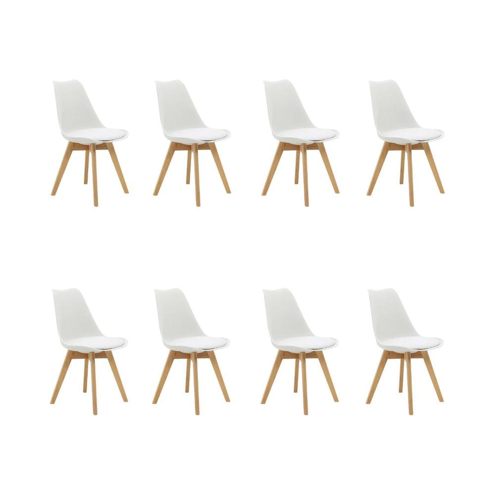 Kit 8 Cadeiras Estofadas Saarinen Wood Pés de Madeira Branco