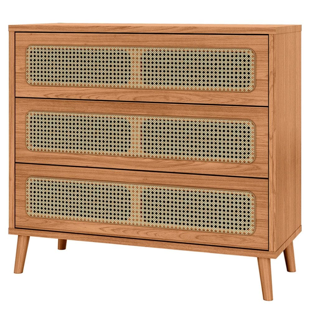 Cômoda Para Quarto 3 Gavetas Com Palha 105cm Pés Retrô Arnoni D03 Freijó - Lyam Decor
