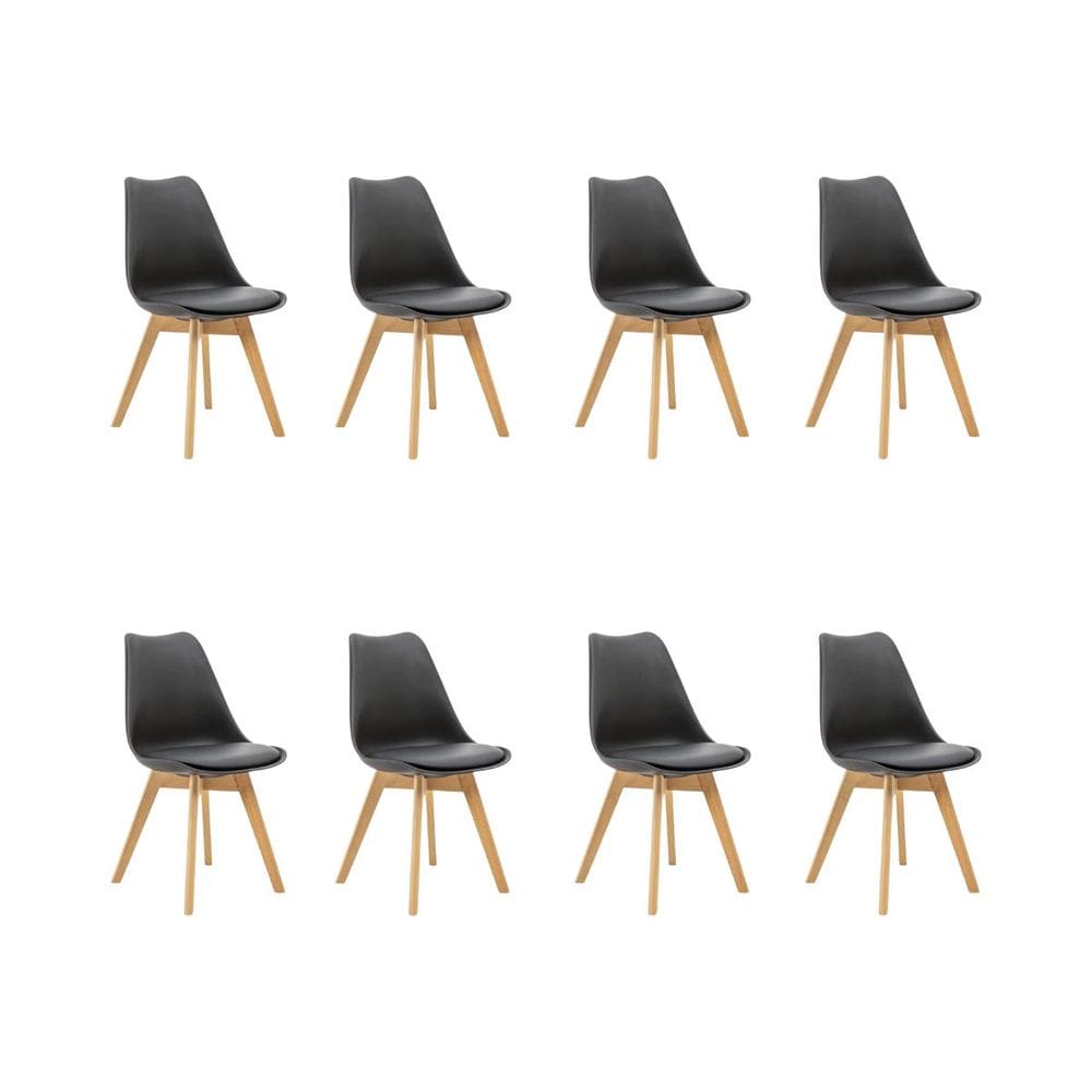Kit 8 Cadeiras Estofadas Saarinen Wood Pés de Madeira Preto