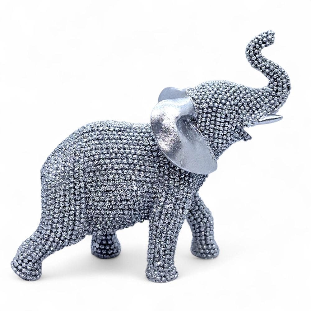 Estátueta Elefante Prata com Detalhes Brilhantes 11 cm
