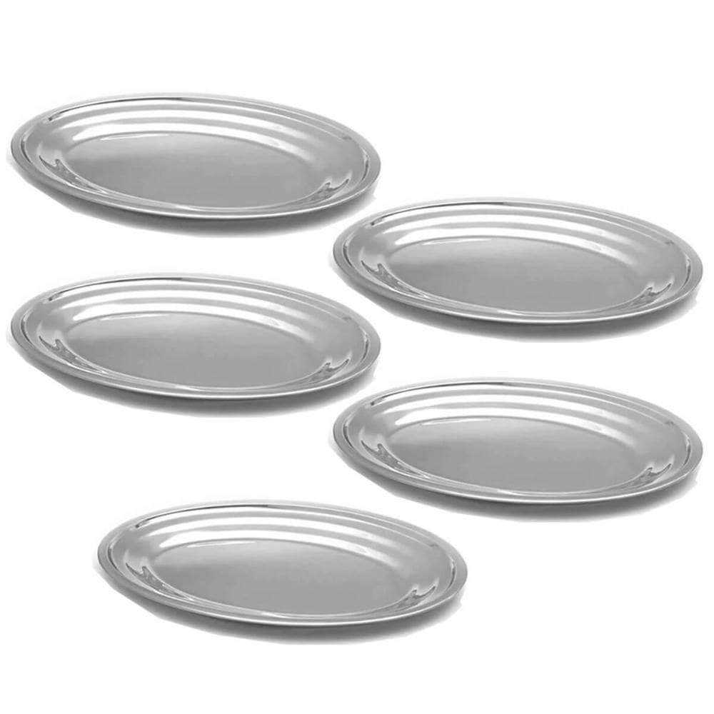 5 Travessas de Inox Pequenas 21cm Oval Rasas Restaurante Salada Petiscos Aperitivos Bar