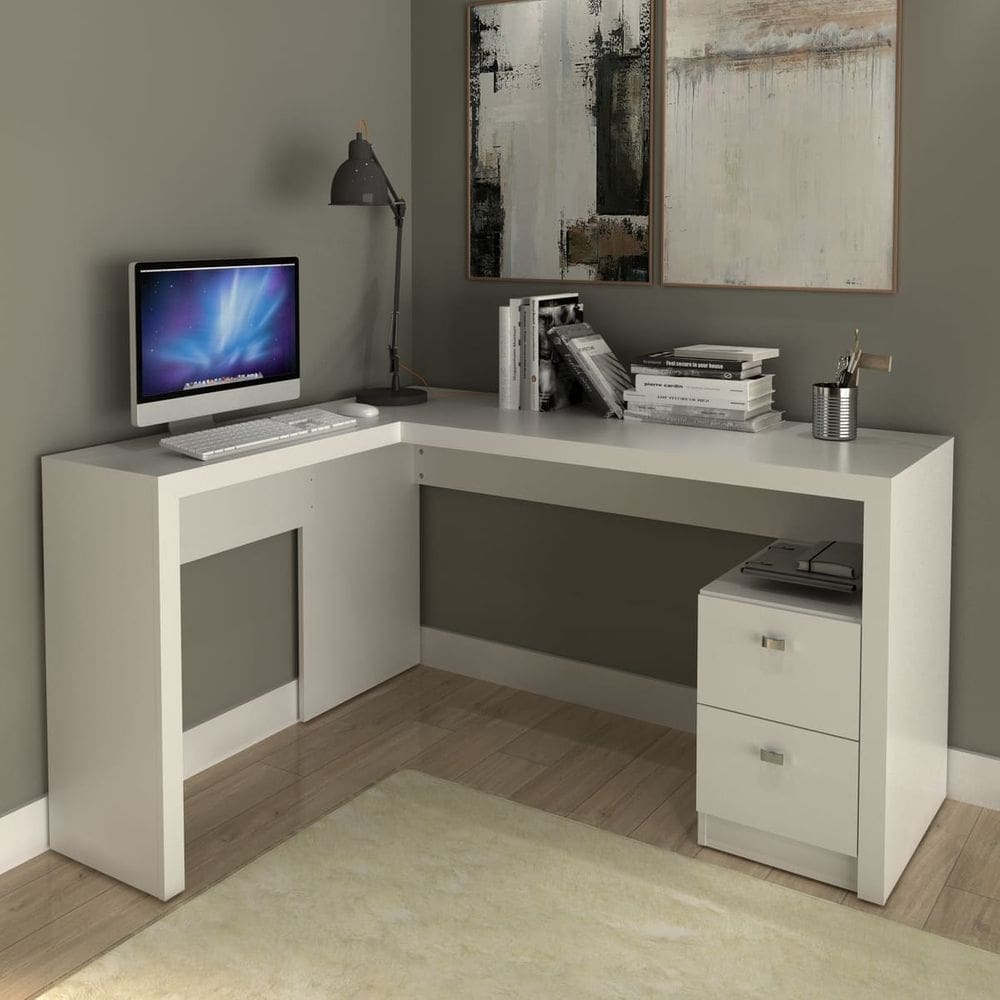Mesa de Canto com 2 Gavetas para Escritório ME4129 Branco