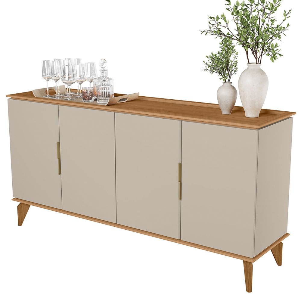 Aparador Buffet Para Sala de Jantar 4 Portas 160cm Dante L05 Jequitibá Off White Fosco - Lyam Decor