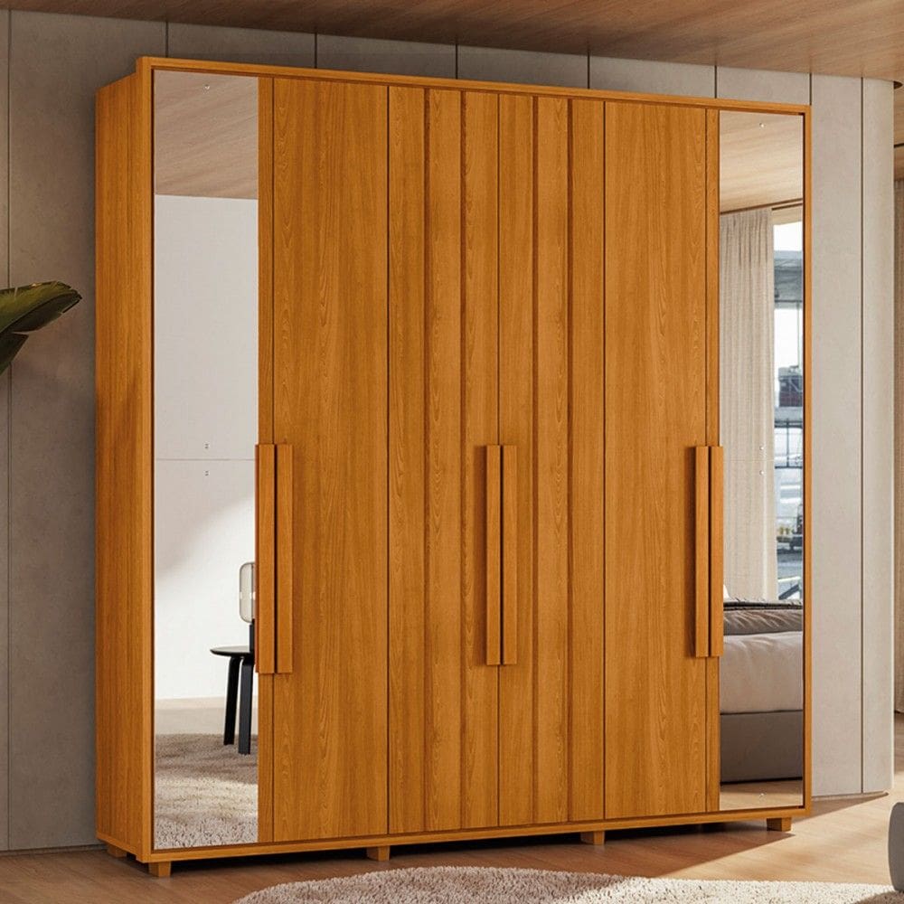 Guarda-Roupa Casal Portinari 6 Portas 4 Gavetas 100% Mdf com Espelho Cinamomo - Madetec