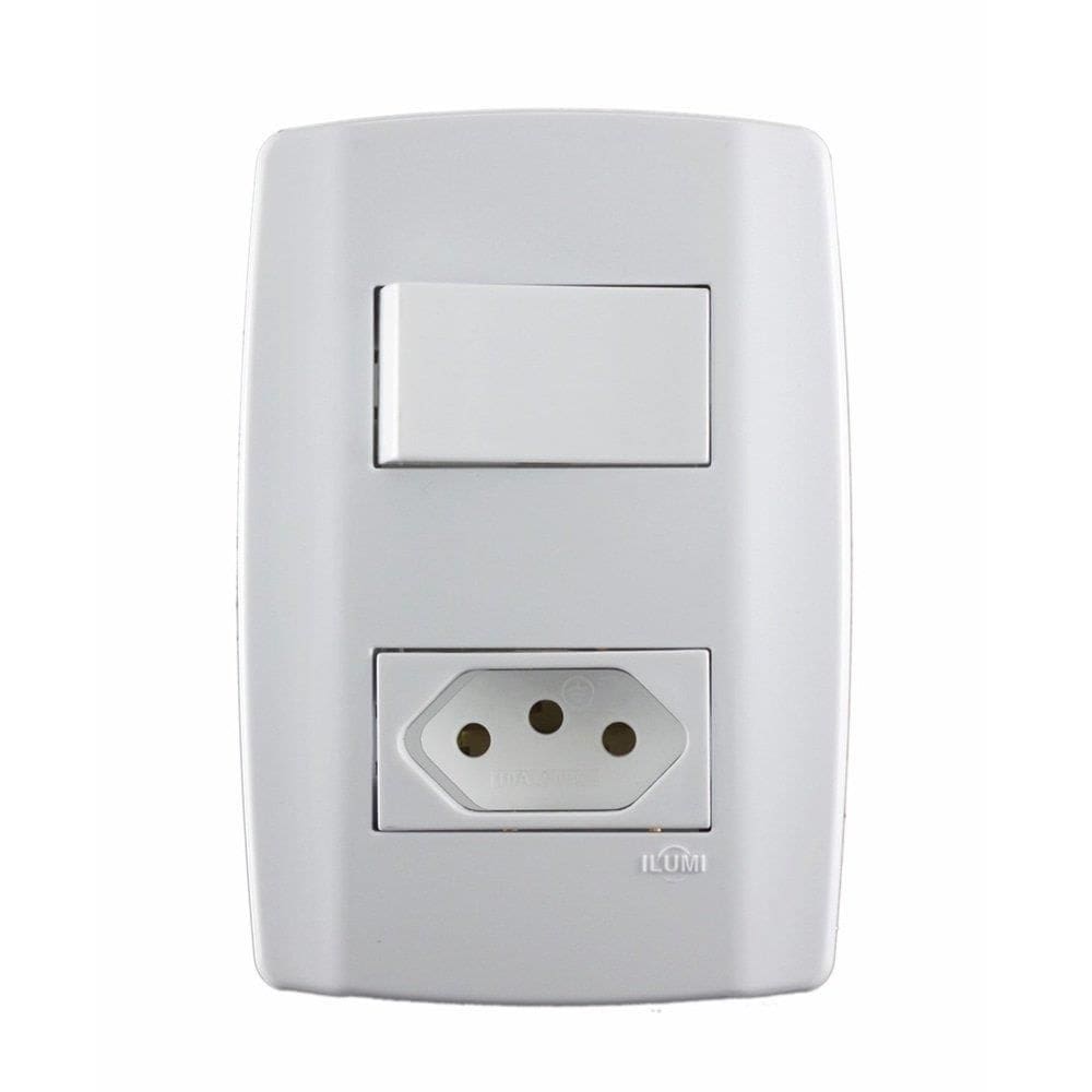 Interruptor Ilumi 1 Tecla Simples + 1 Tomada com Placa Slim 2 Polos + Terra 10A 4 x 2