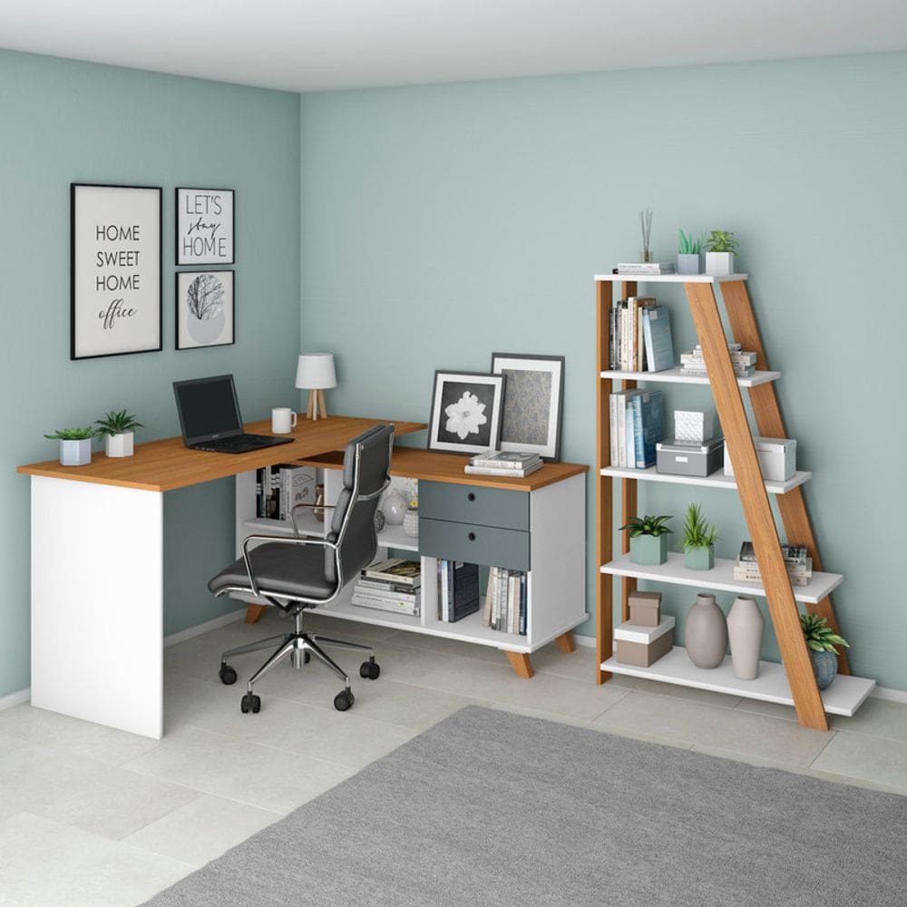 Conjunto Escritório Home: Escrivaninha 6122 + Estante 5945