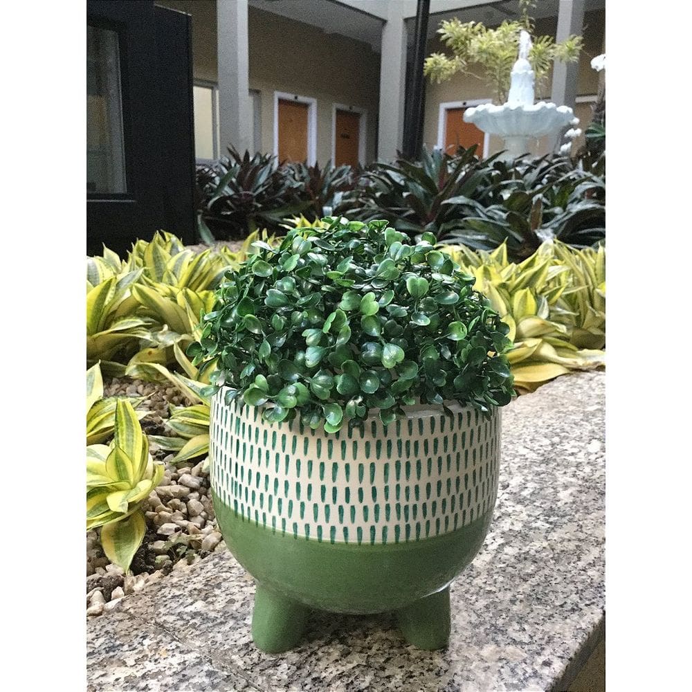 Cachepô Vaso Decorativo Planta Cerâmica 15x16x16cm Verde