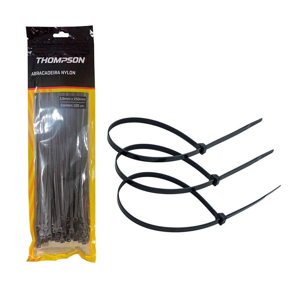 Abraçadeira Thompson Nylon 250 x 3,6mm Preto - Embalagem com 100 unidades