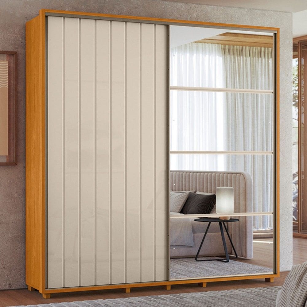 Guarda-Roupa Casal Monet 2 Portas 4 Gavetas 100% Mdf com Espelho Cinamomo/Off White - Madetec