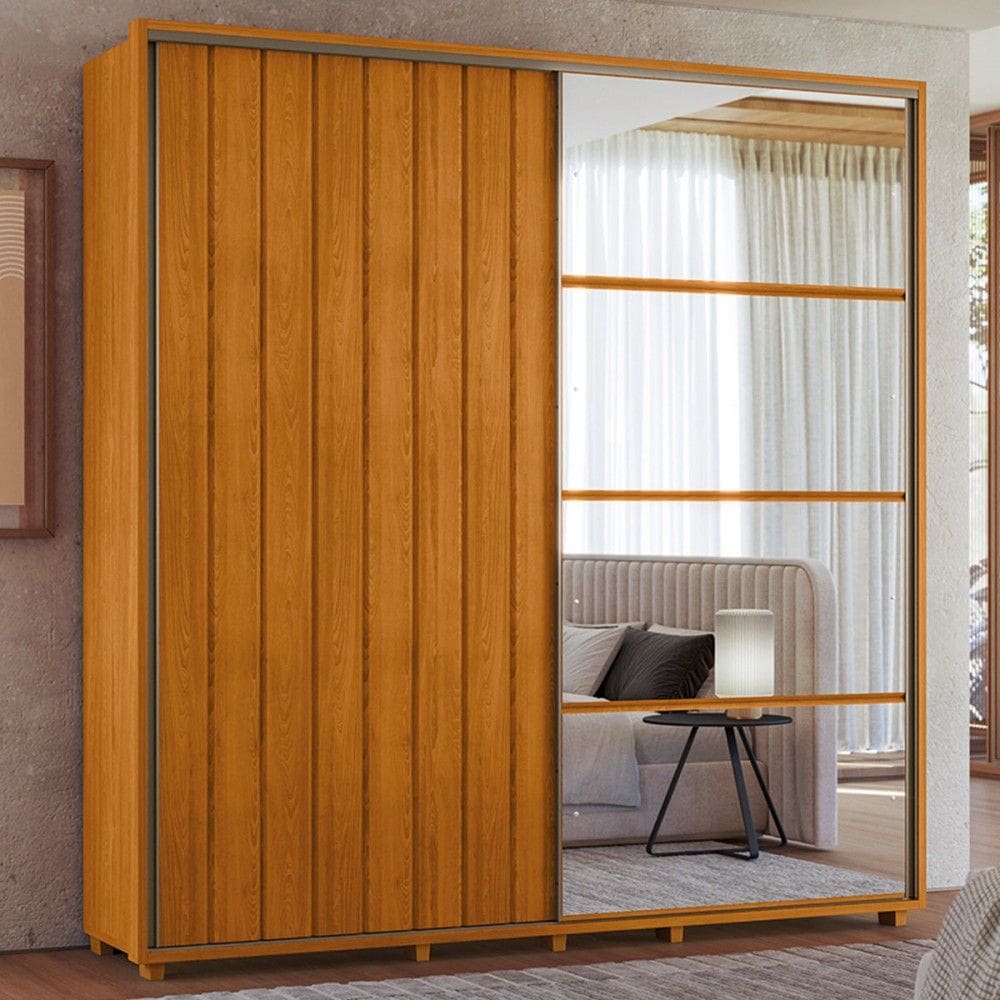 Guarda-Roupa Casal Monet 2 Portas 4 Gavetas 100% Mdf com Espelho Cinamomo - Madetec