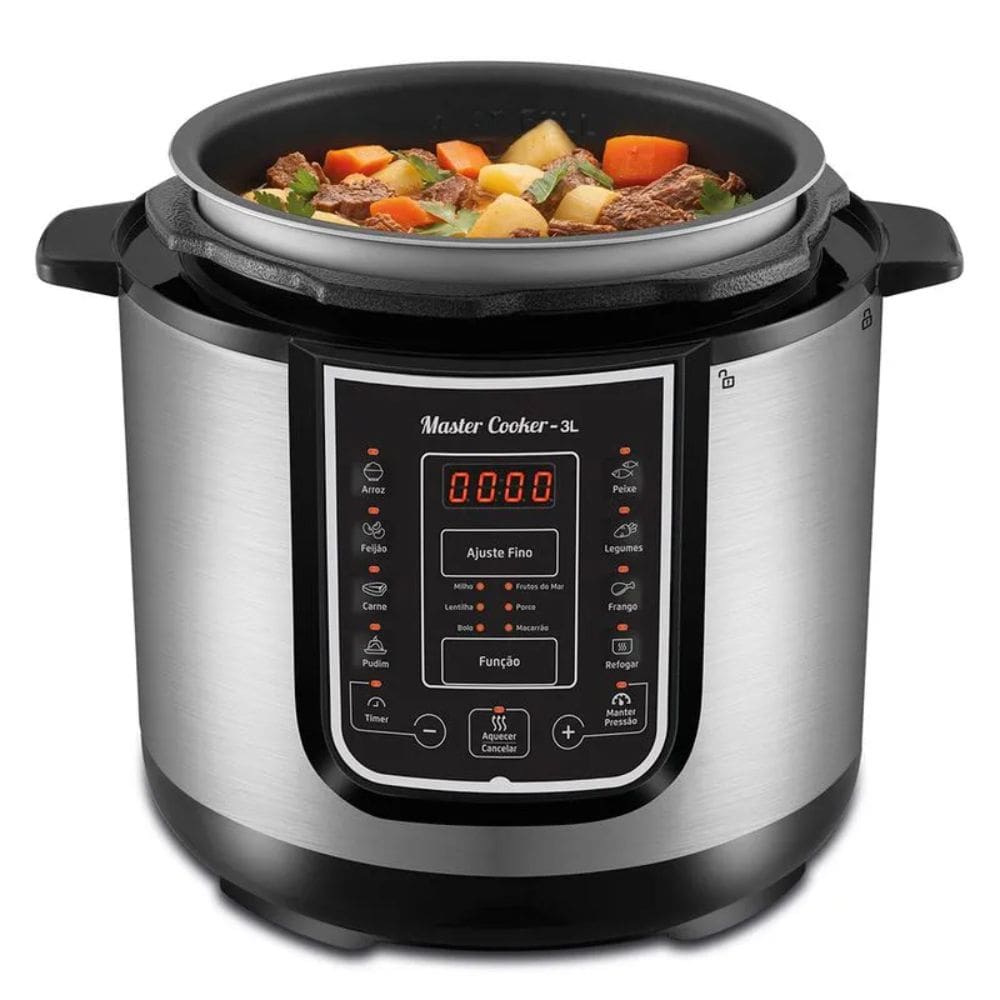 Panela de Pressão Elétrica Mondial Master Cooker 3L com 14 Funções 700W Preto/Inox 127V - PE-40