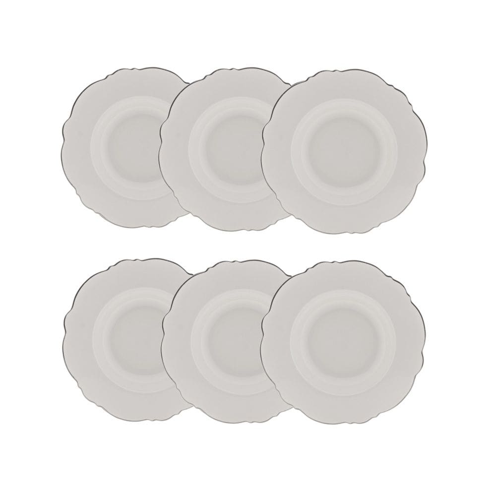 Cj 6 Pratos Fundos de Porcelana Branca Maldivas C/Filete Prata 23cm Wolff