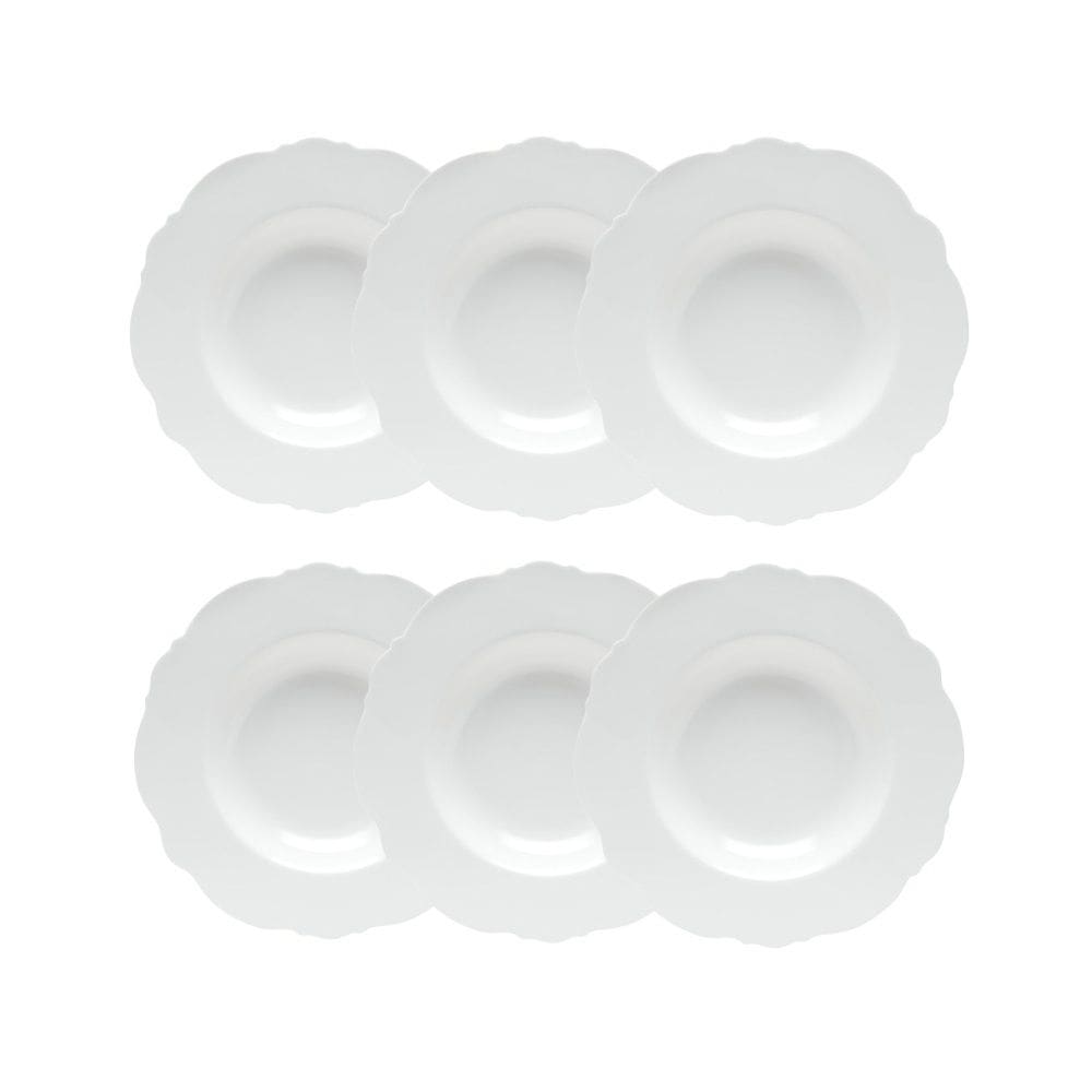 Cj 6 Pratos Fundos de Porcelana Branca Maldivas 23cm Wolff