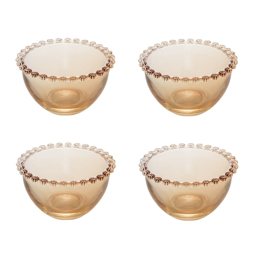Cj 4 Bowls Cumbuca de Cristal Daisy Âmbar 14x8cm Wolff
