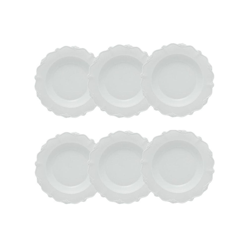 Cj 6 Pratos Fundos de Porcelana Fancy Branco 21cm Wolff