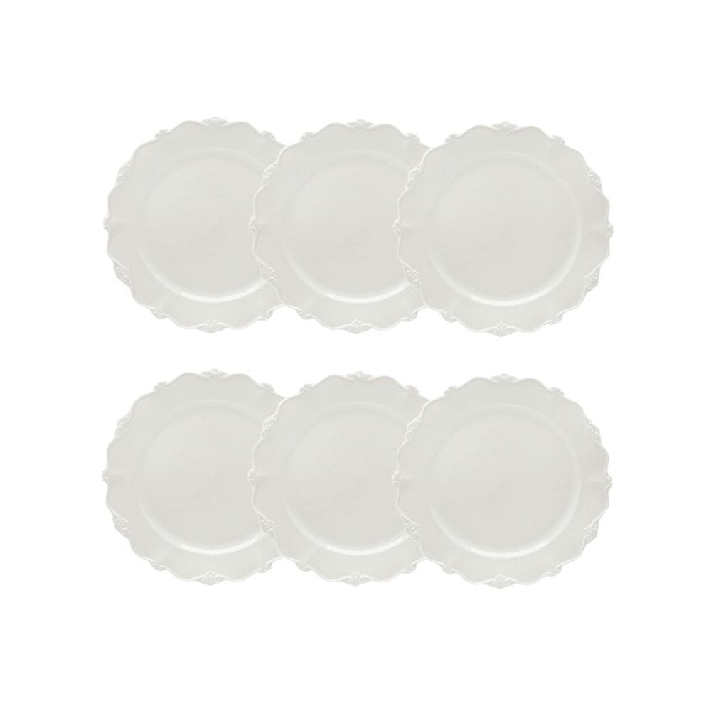 Cj 6 Pratos Rasos P/Sobremesa de Porcelana Fancy Branco 20cm Wolff