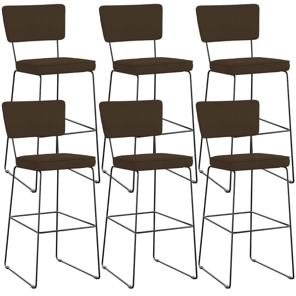 Kit 06 Banquetas Alta Para Cozinha Sala De Jantar Base Em Aço Allana L02 Suede Marrom - Lyam Decor