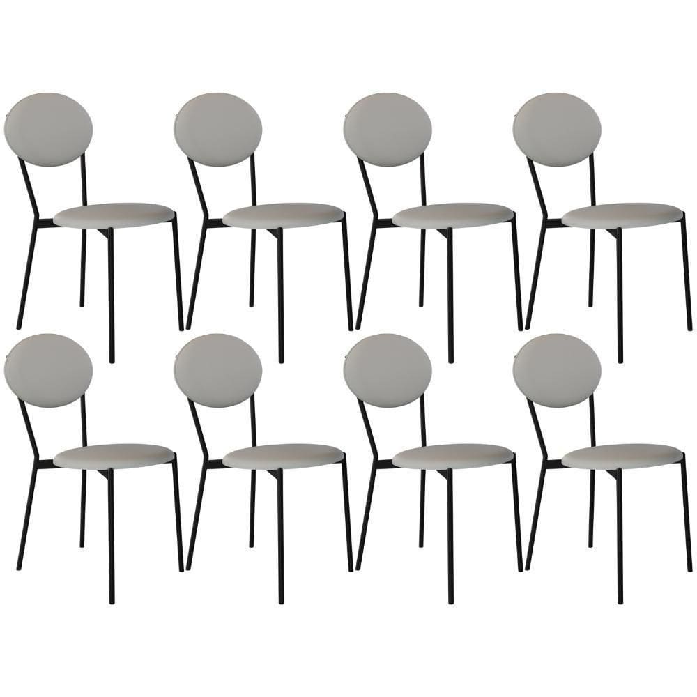 Kit 08 Cadeiras Estofada Para Sala De Jantar Azuri Preto C01 Courino Off White - Lyam Decor