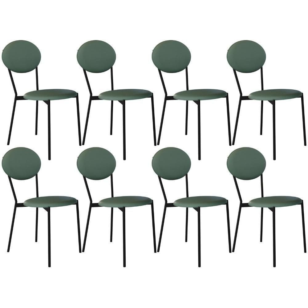 Kit 08 Cadeiras Estofada Para Sala De Jantar Azuri Preto C01 Courino Verde Sálvia - Lyam Decor
