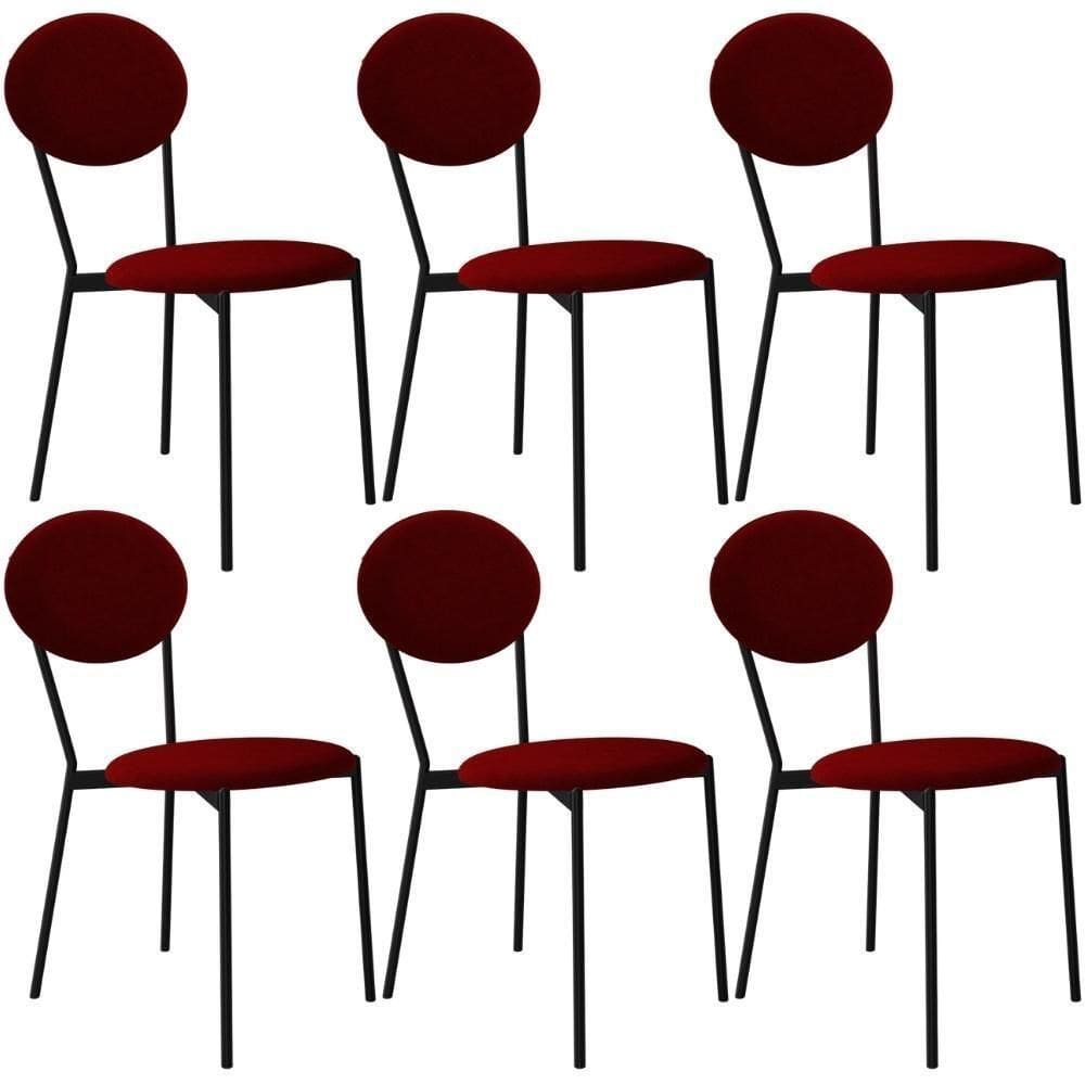 Kit 06 Cadeiras Estofada Para Sala De Jantar Azuri Preto C01 Veludo Vermelho Vinho - Lyam Decor