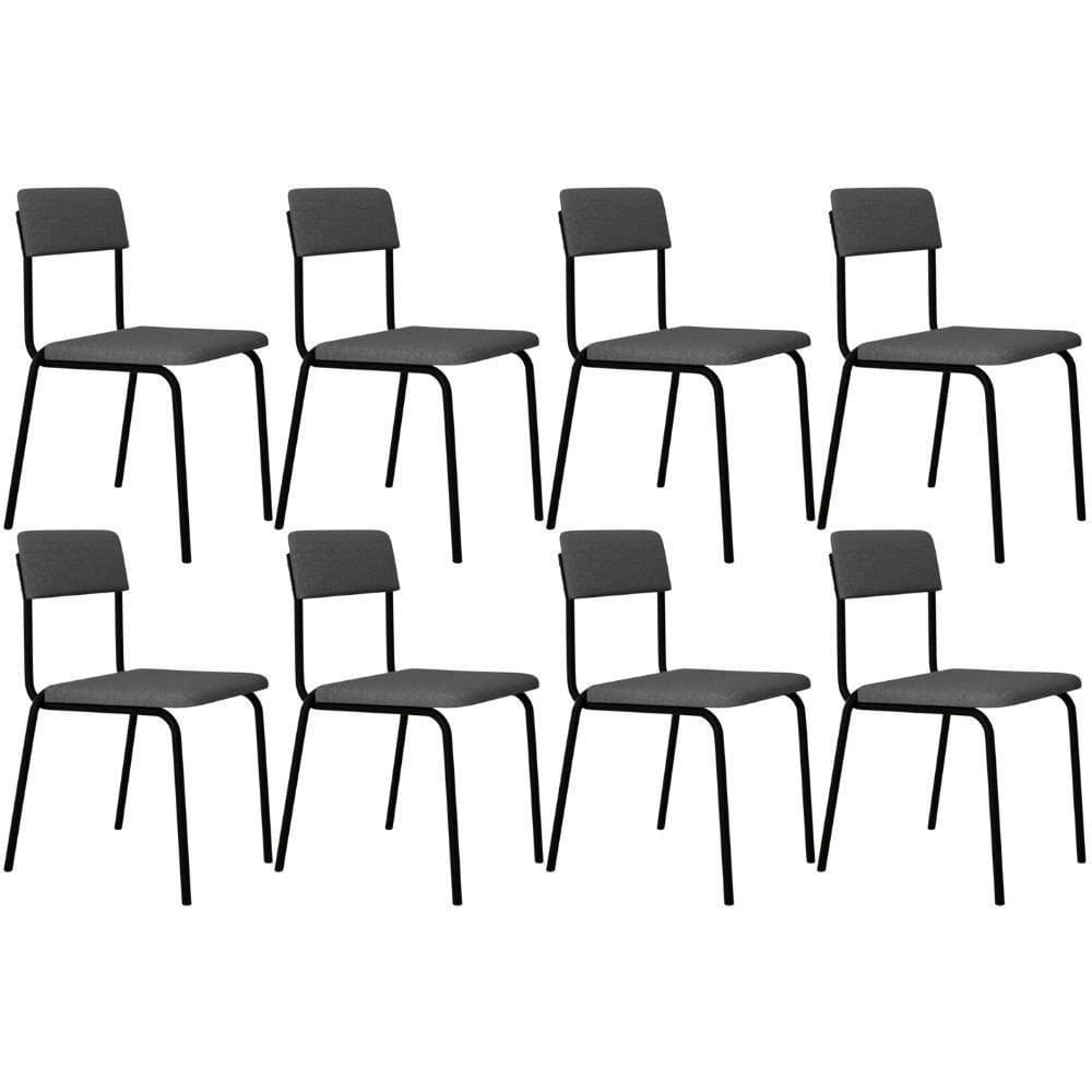Kit 08 Cadeiras Estofada Para Sala De Jantar Sense Preto C01 Linho Cinza Claro - Lyam Decor