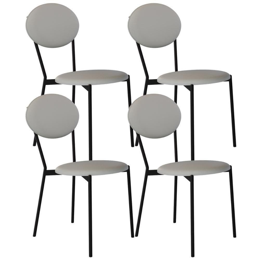 Kit 04 Cadeiras Estofada Para Sala De Jantar Azuri Preto C01 Courino Off White - Lyam Decor