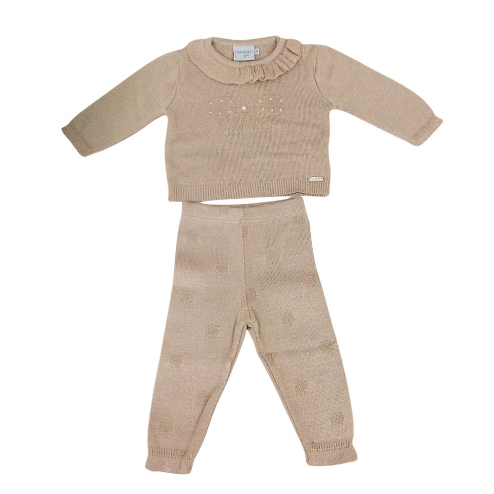 Conjunto bebê linho com perolas Noruega bege