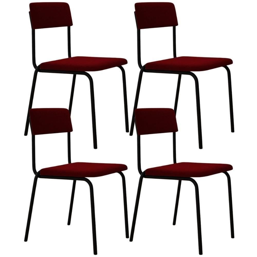 Kit 04 Cadeiras Estofada Para Sala De Jantar Sense Preto C01 Veludo Vermelho Vinho - Lyam Decor