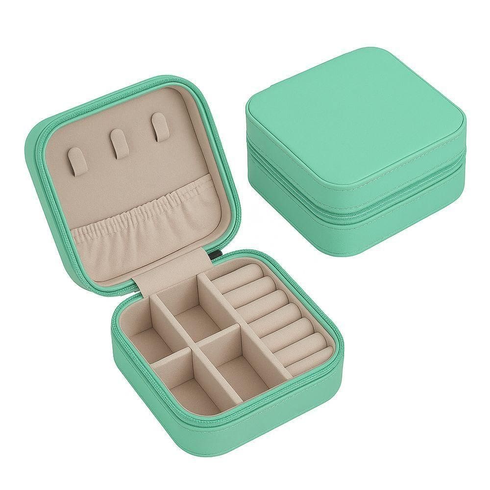 Mini Porta-jóias Em Couro Sintético Verde Menta – Compacto, Elegante E Ideal Para Viagens