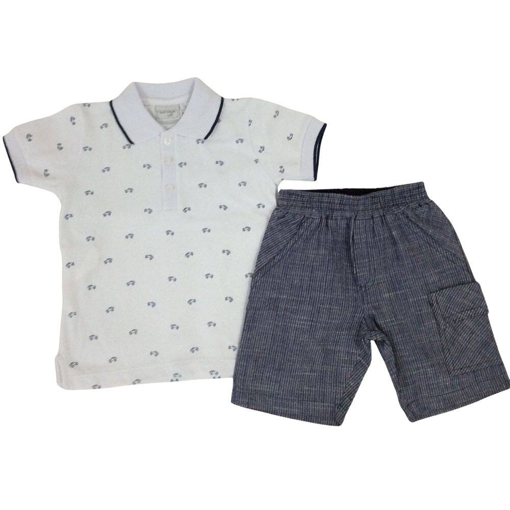 conjunto de verão masc algodão Noruega brancoe azul marinho