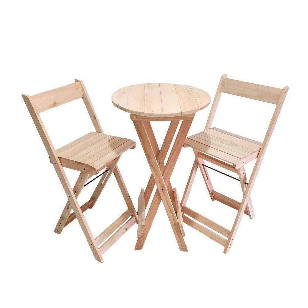 Kit Bistrô Eucalipto Dobrável Com 2 Banquetas De Madeira Natural