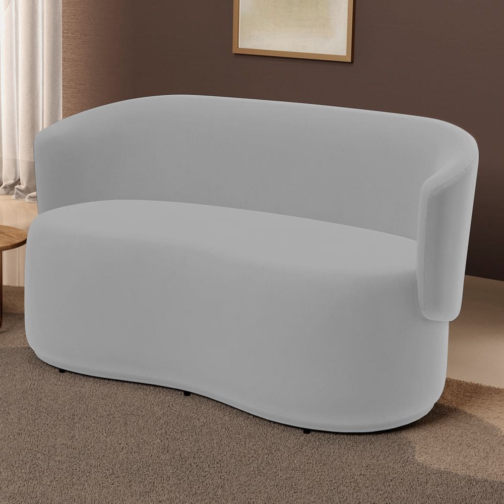 Poltrona Namoradeira Aisha 02 Lugares Orgânica Veludo Cinza Claro - Desk Design
