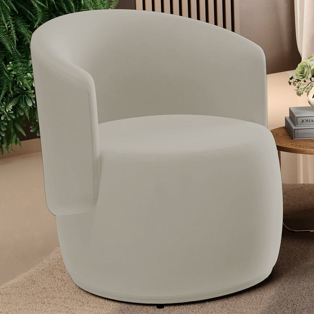 Poltrona Decorativa Aisha Orgânica Veludo Bege Claro - Desk Design