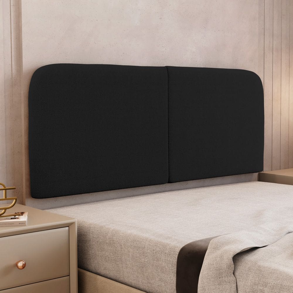 Cabeceira Painel Orgânico Cama Box King Size Aira 195cm Dobrável Bouclé Preto - Desk Design