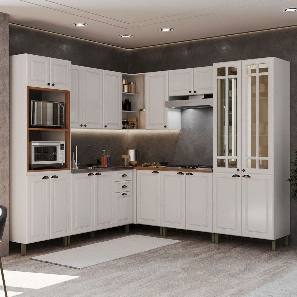 Cozinha Completa Firenze 20 Portas 2 Gavetas com Vidro 6171.116 Branco - Indékes