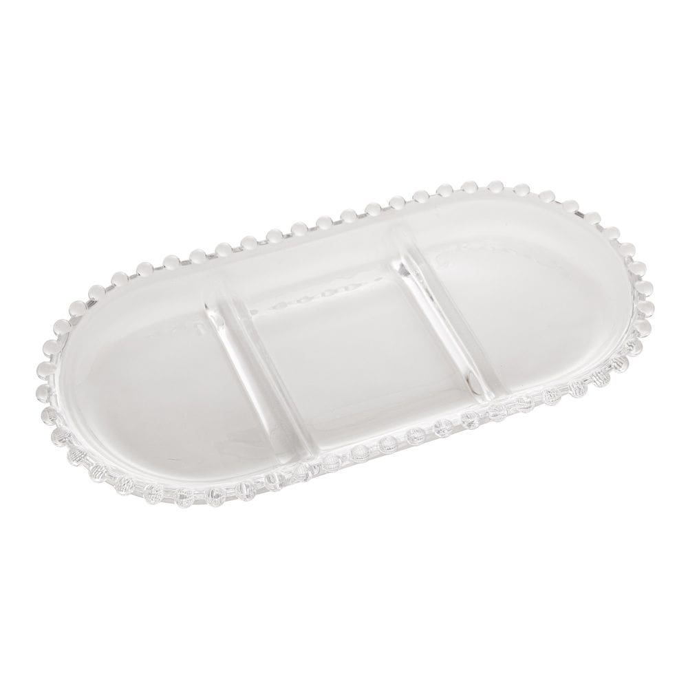 Petisqueira de Cristal Oval C/3 Divisórias Pearl Bolinha Transparente 25x13cm Wolff