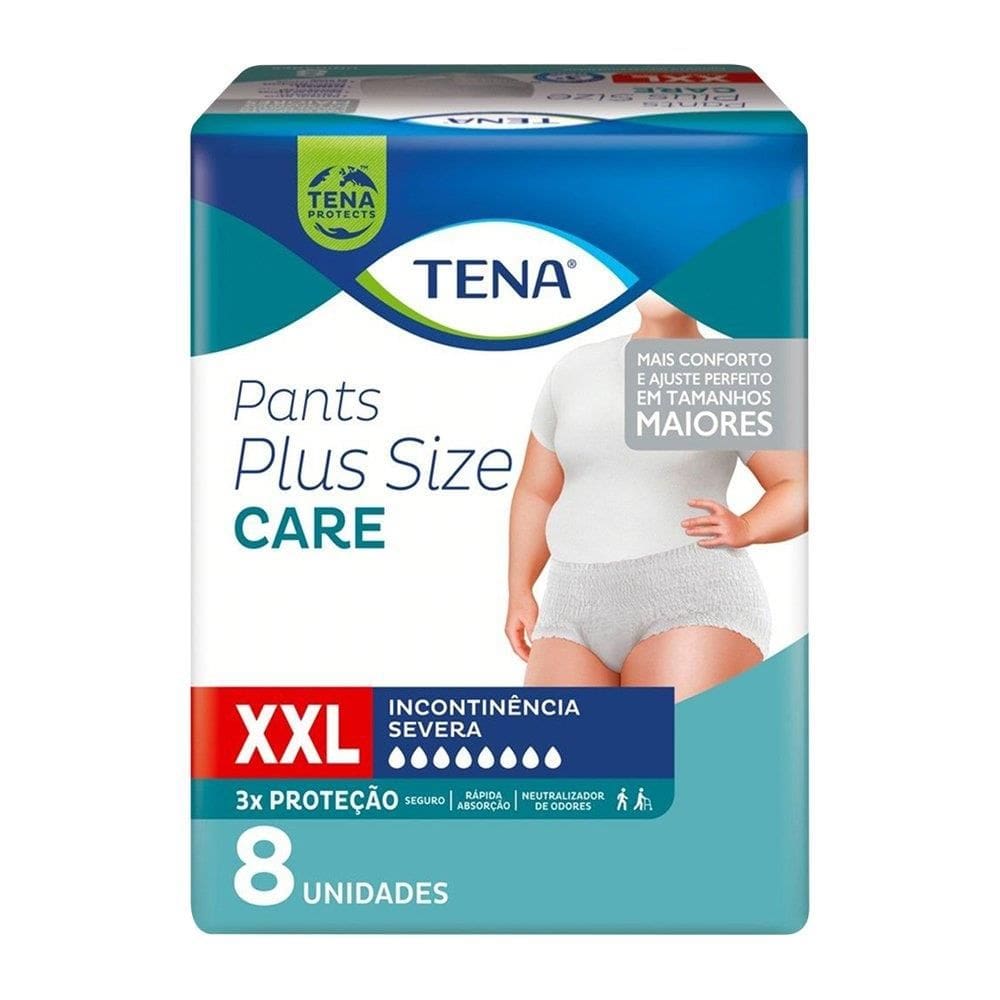 Fralda Descartável Tena Pants Adulto Roupa Íntima Plus Size Care XXG - 8 Pacotes de 8 Fraldas - Total 64 Tiras