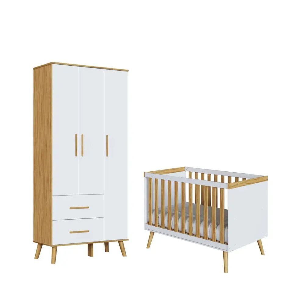 Kit Berço e Guarda Roupa Infantil Moveis Peroba Sky MDF Ls