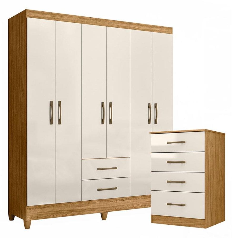 Guarda Roupa Casal Panamá e Cômoda MS913 Freijó Off White  – Moval